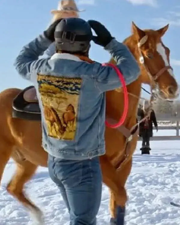A Wild West Christmas Joey Scarpellino Horse Printed Denim Jacket
