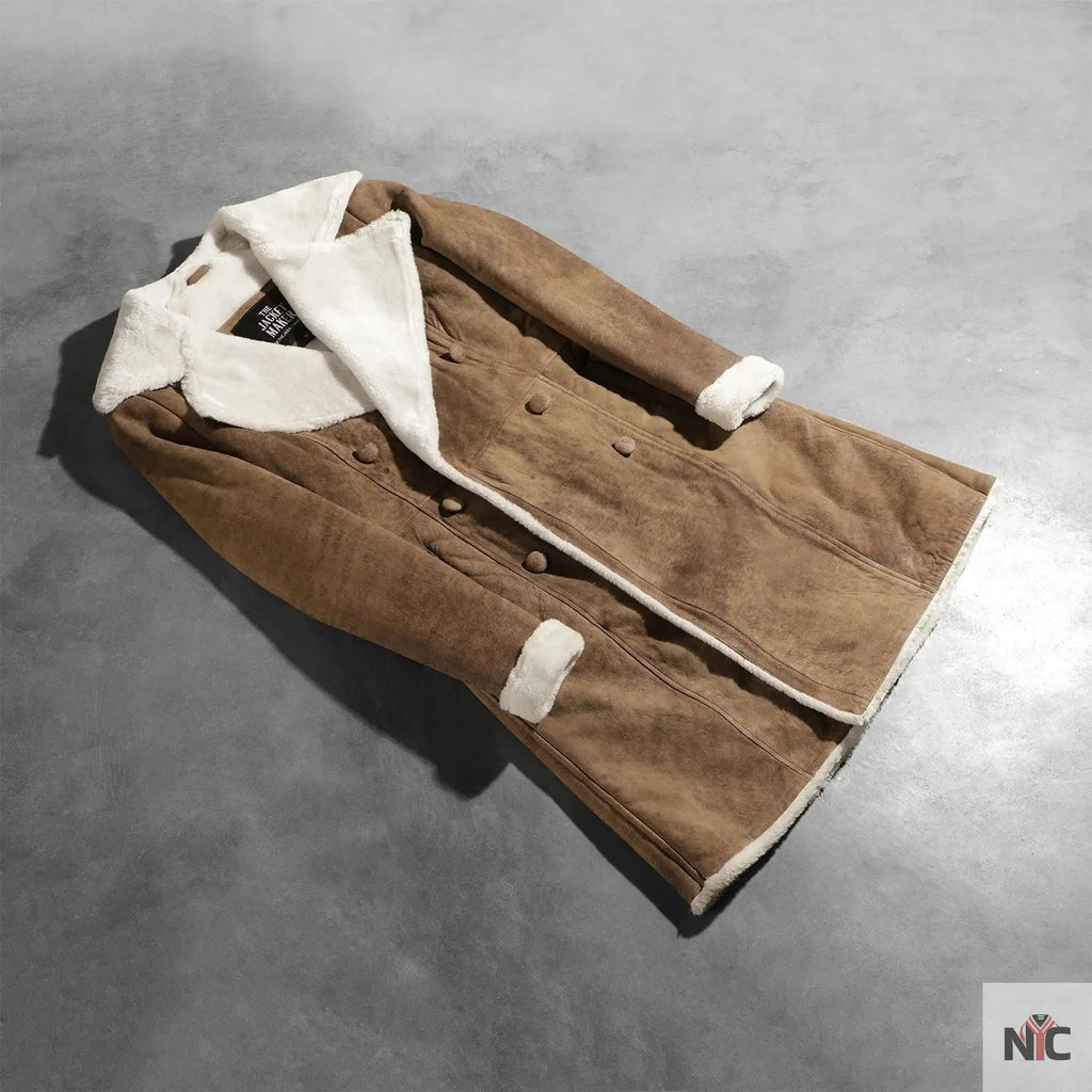 Amie Distressed Brown Double Breasted Shearling Coat
