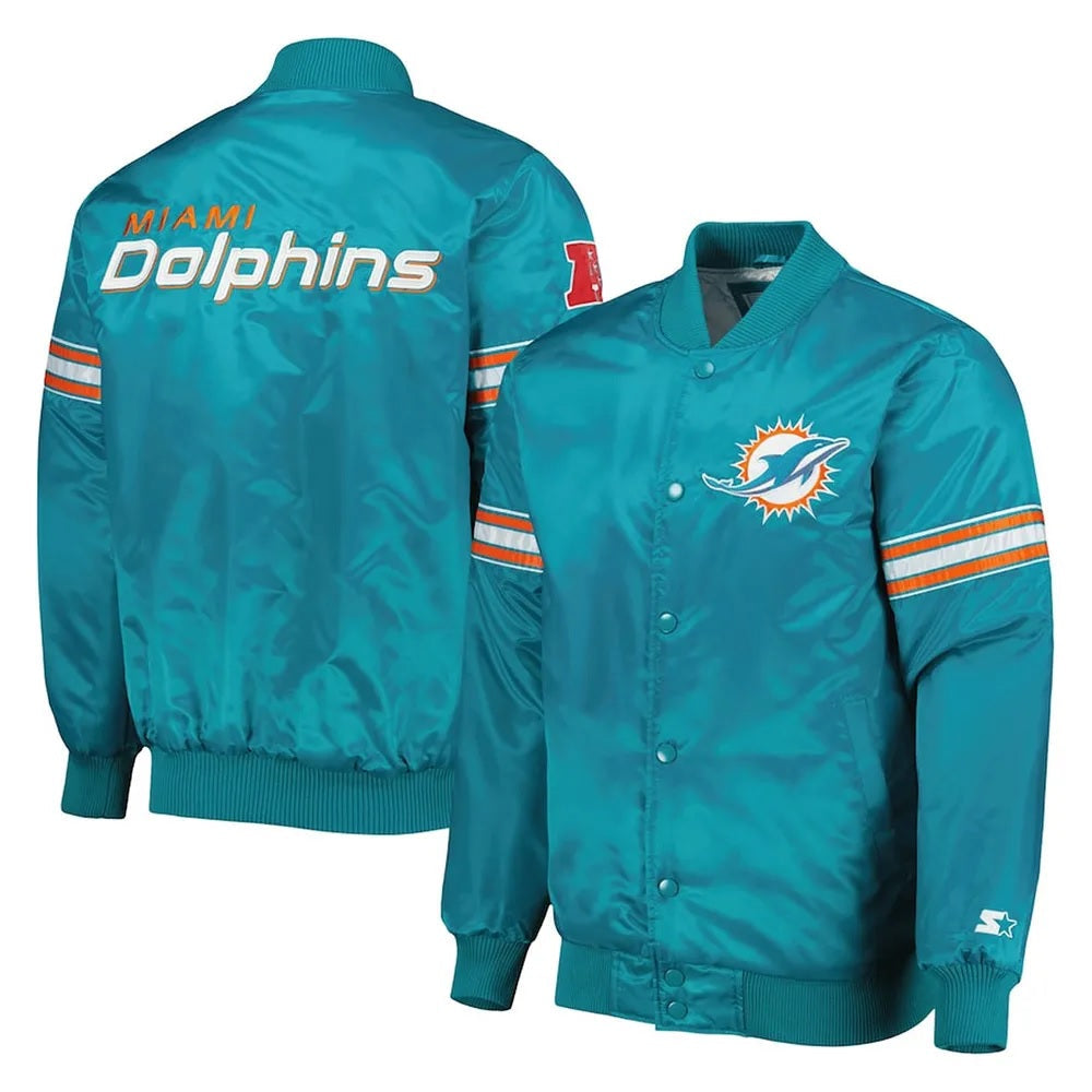Aqua Miami Dolphins Pick and Roll Satin Jacket