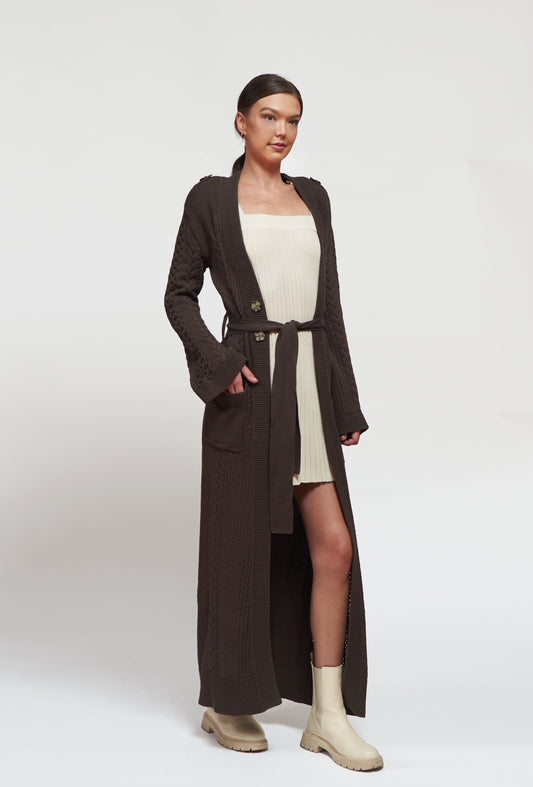 PKF Aveline Organic Cotton Shoulder-Padded Belted Cardigan