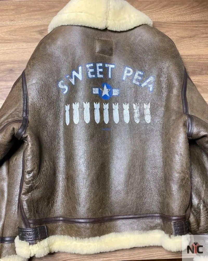 Avirex B-3 Mouton Brown Leather Flight Bomber Jacket