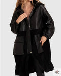 Belle & Bloom Back To Black Oversized Black Leather Panelled Coat