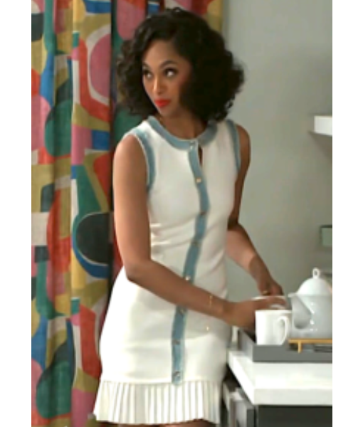 Beyond the Gates 2025 Colby Muhammad White Knit Denim Trim Mini Dress