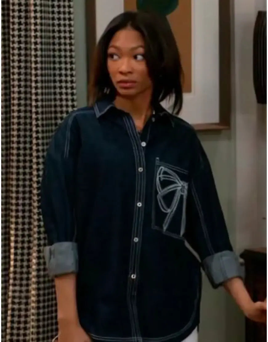 Beyond the Gates S02 Camryn Jade Bow Denim Shirt