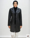 Black Real Leather Trench Car Coat for Women