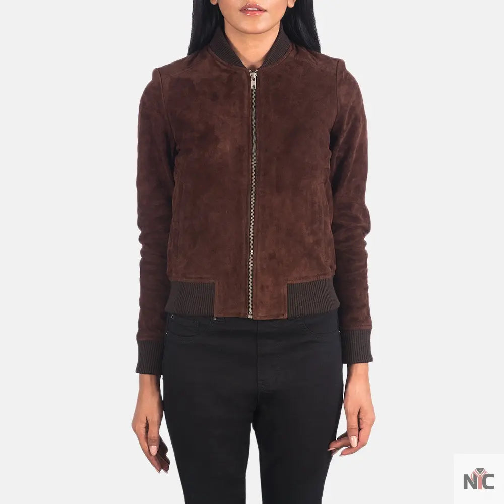 Bliss Brown Suede Bomber Jacket
