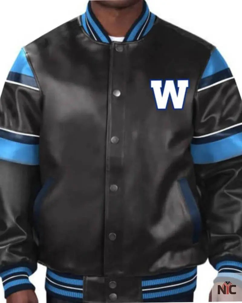 CFL Winnipeg Blue Bombers Multicolor Leather Jacket
