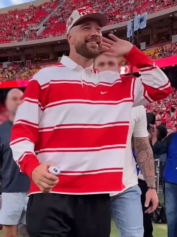 Cincinnati vs Nebraska Game Travis Kelce Red Striped Rugby Shirt