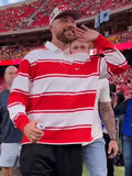 Cincinnati vs Nebraska Game Travis Kelce Red Striped Rugby Shirt