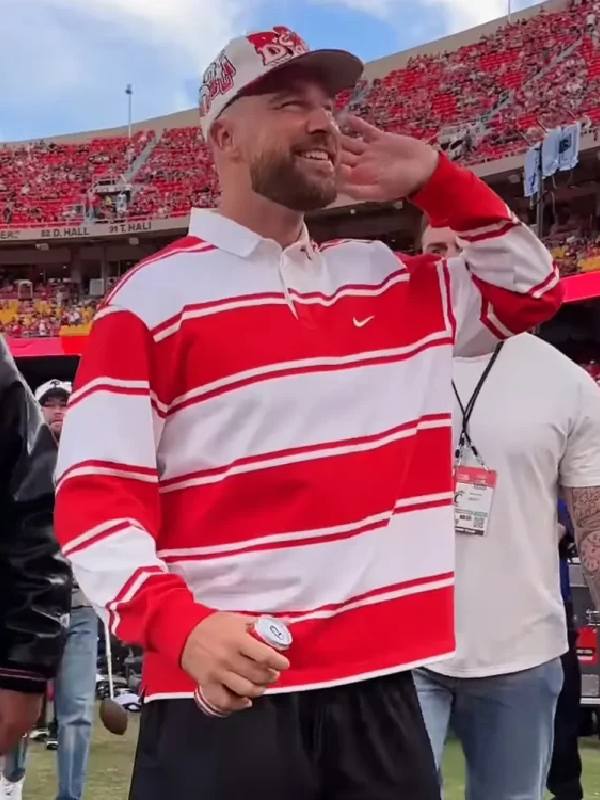 Cincinnati vs Nebraska Game Travis Kelce Red Striped Rugby Shirt