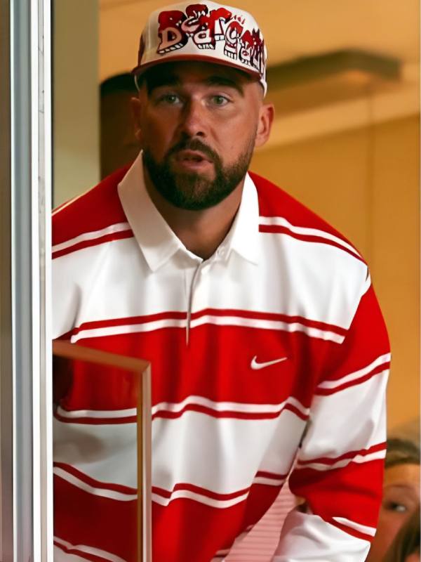Cincinnati vs Nebraska Game Travis Kelce Red Striped Rugby Shirt