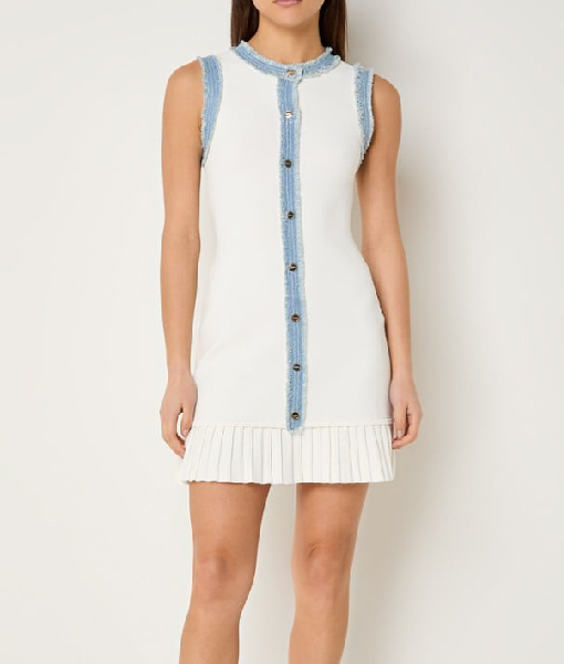 Beyond the Gates 2025 Colby Muhammad White Knit Denim Trim Mini Dress