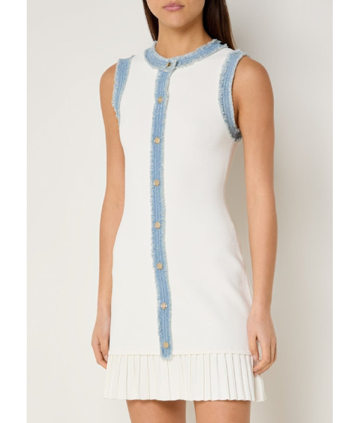 Beyond the Gates 2025 Colby Muhammad White Knit Denim Trim Mini Dress