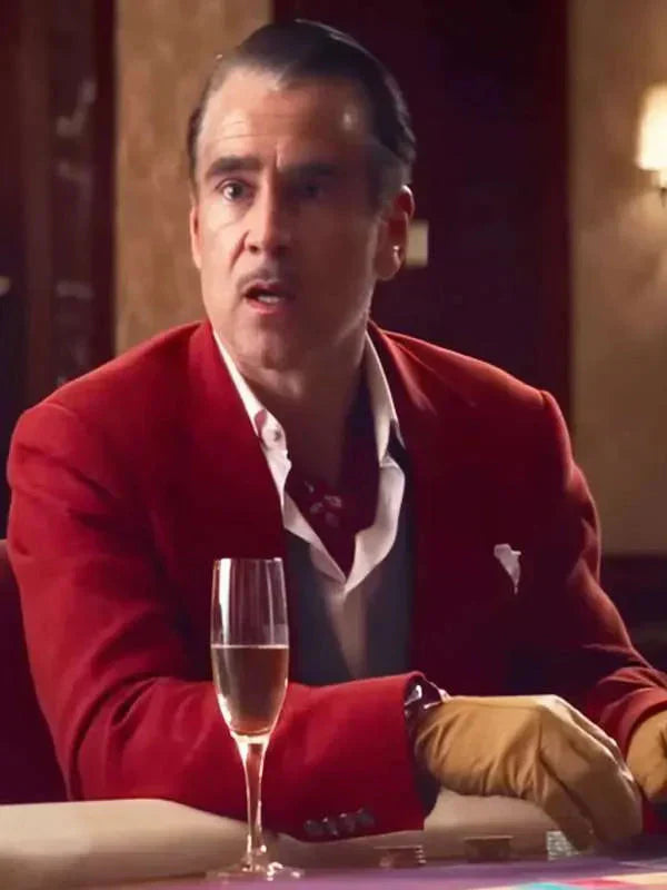 Colin Farrell Ballad of a Small Player 2025 Red Blazer