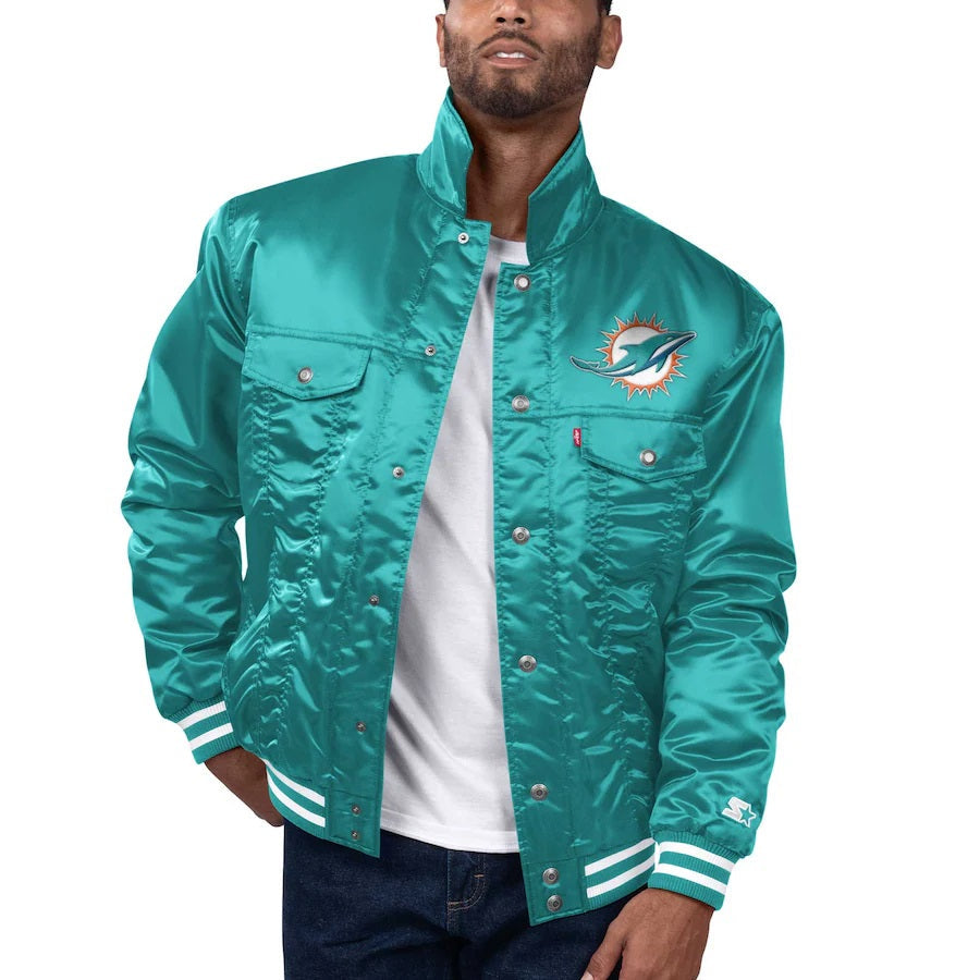Cream Miami Dolphins Retro Classic Varsity Jacket