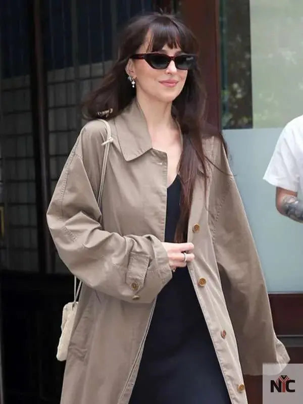 Dakota Johnson NYC 2025 Brown Coat