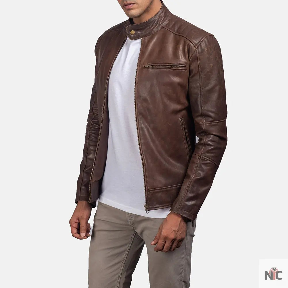 Dean Brown Leather Biker Jacket