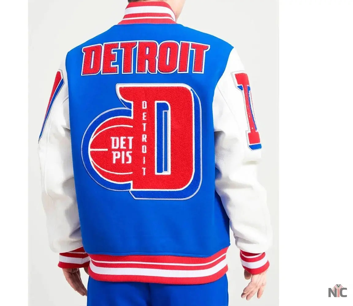 Detroit Pistons Mashup Varsity Royal and White Jacket