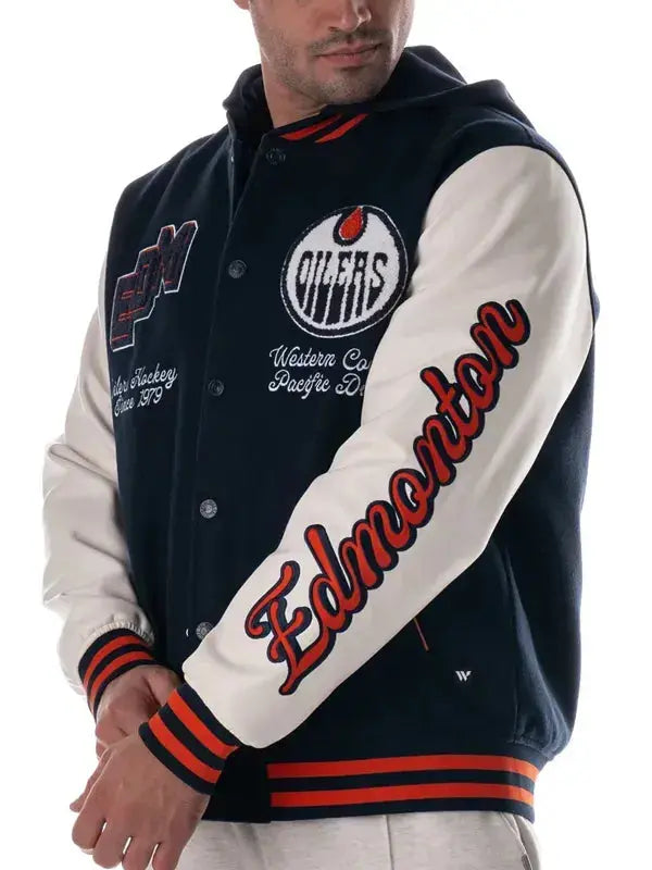 Edmonton Oilers Blue Varsity Coach’s Jacket