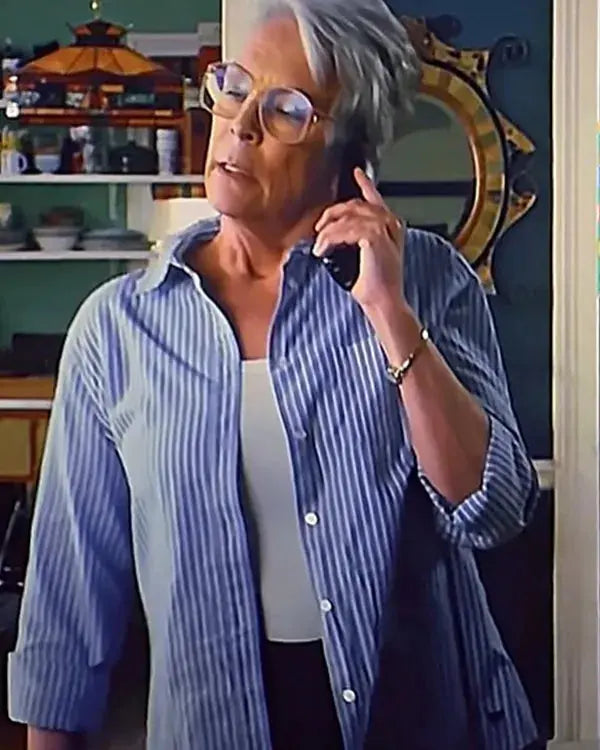 Ella McCay 2025 Jamie Lee Curtis Pinstriped Shirt