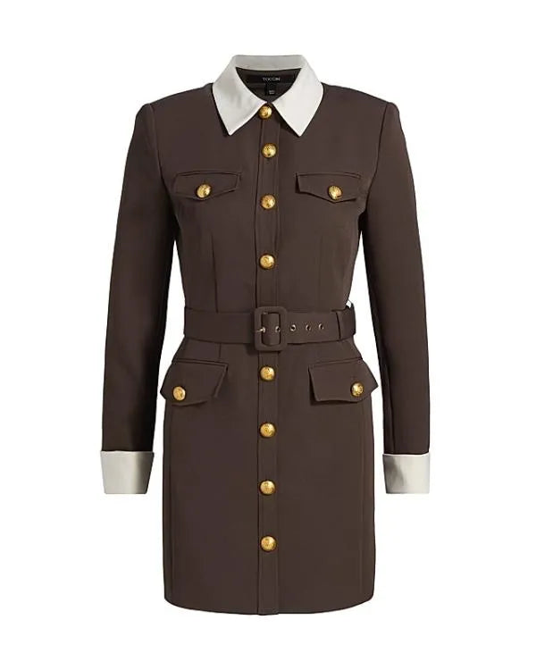 Elsbeth S03 Sarah Steele Brown Belted Mini Shirtdress
