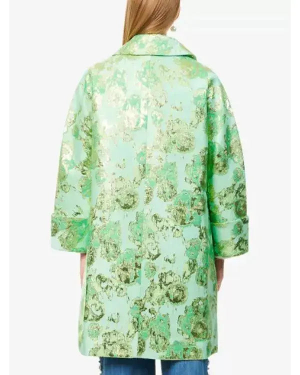 Emily In Paris S05 Lily Collins Green Floral Jacquard Coat