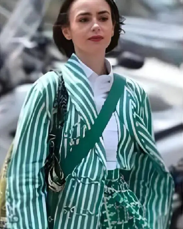 Emily In Paris S05 Lily Collins Green Striped Jacket