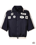 Emline Satin Windbreaker Top Black & Cream