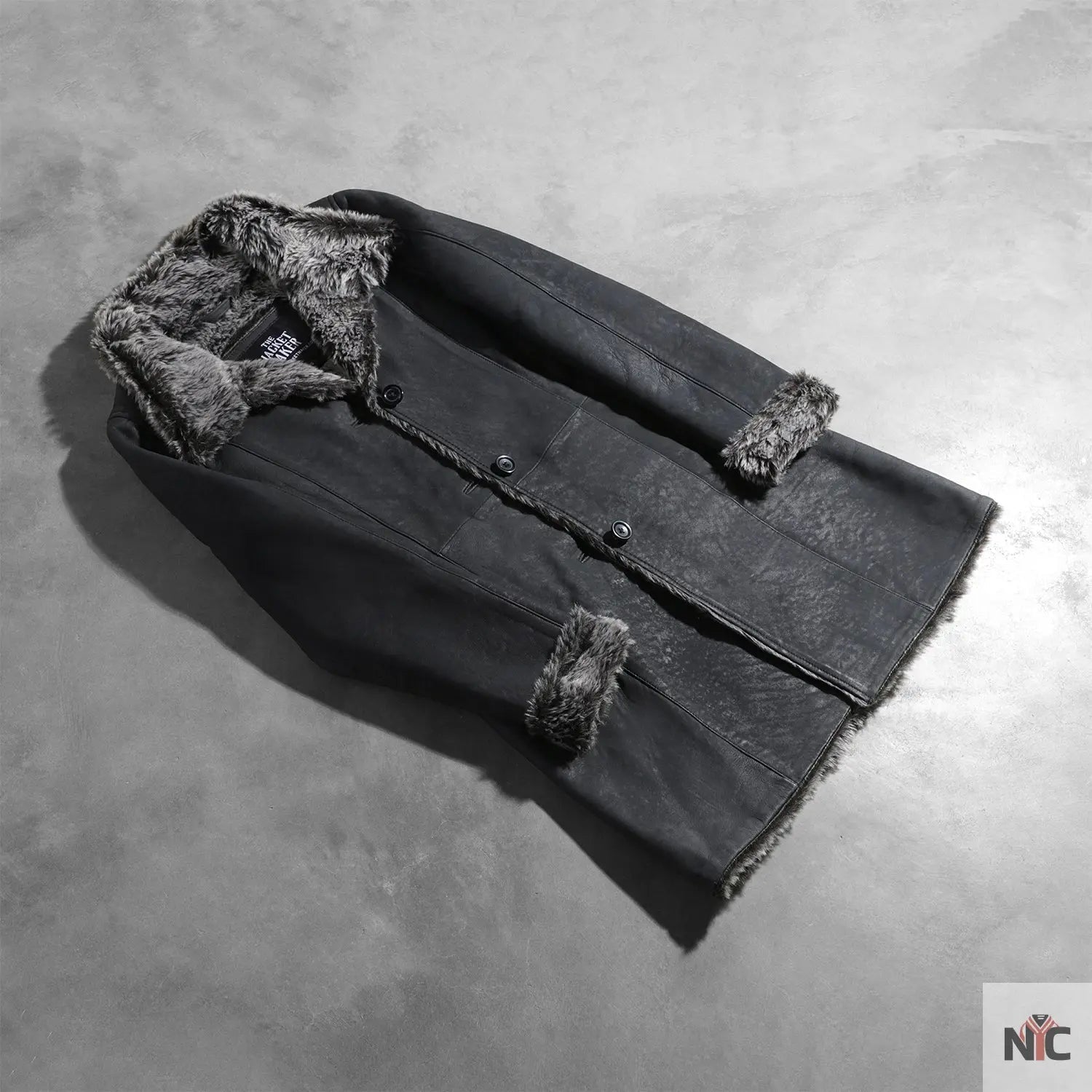 Erica Shearling Black Leather Coat