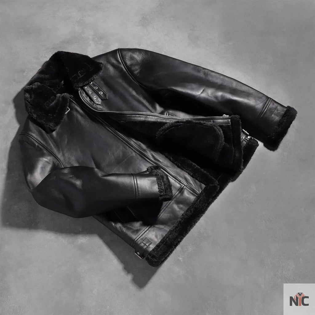 Francis B-3 Black Leather Bomber Jacket