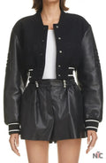 Givenchy Black Leather Sleeve Logo Crop Varsity Jacket