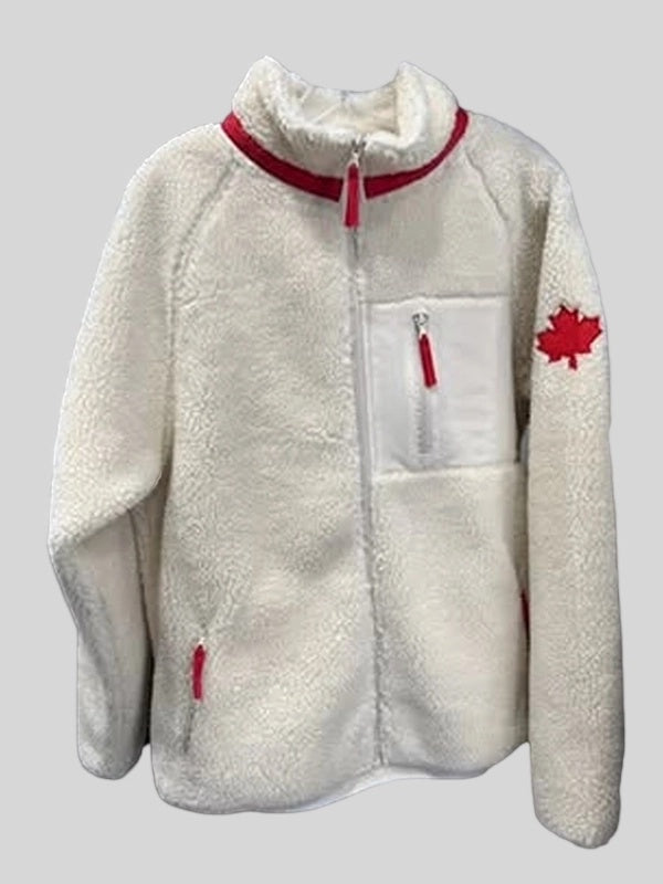 Heated Rivalry Hudson Williams Canada White Fleece Jacket