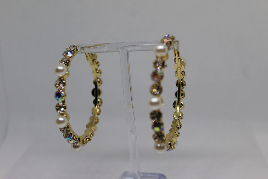 Primakind Women's Pearl and Crystal Embellished Gold Tone Hoop Earrings