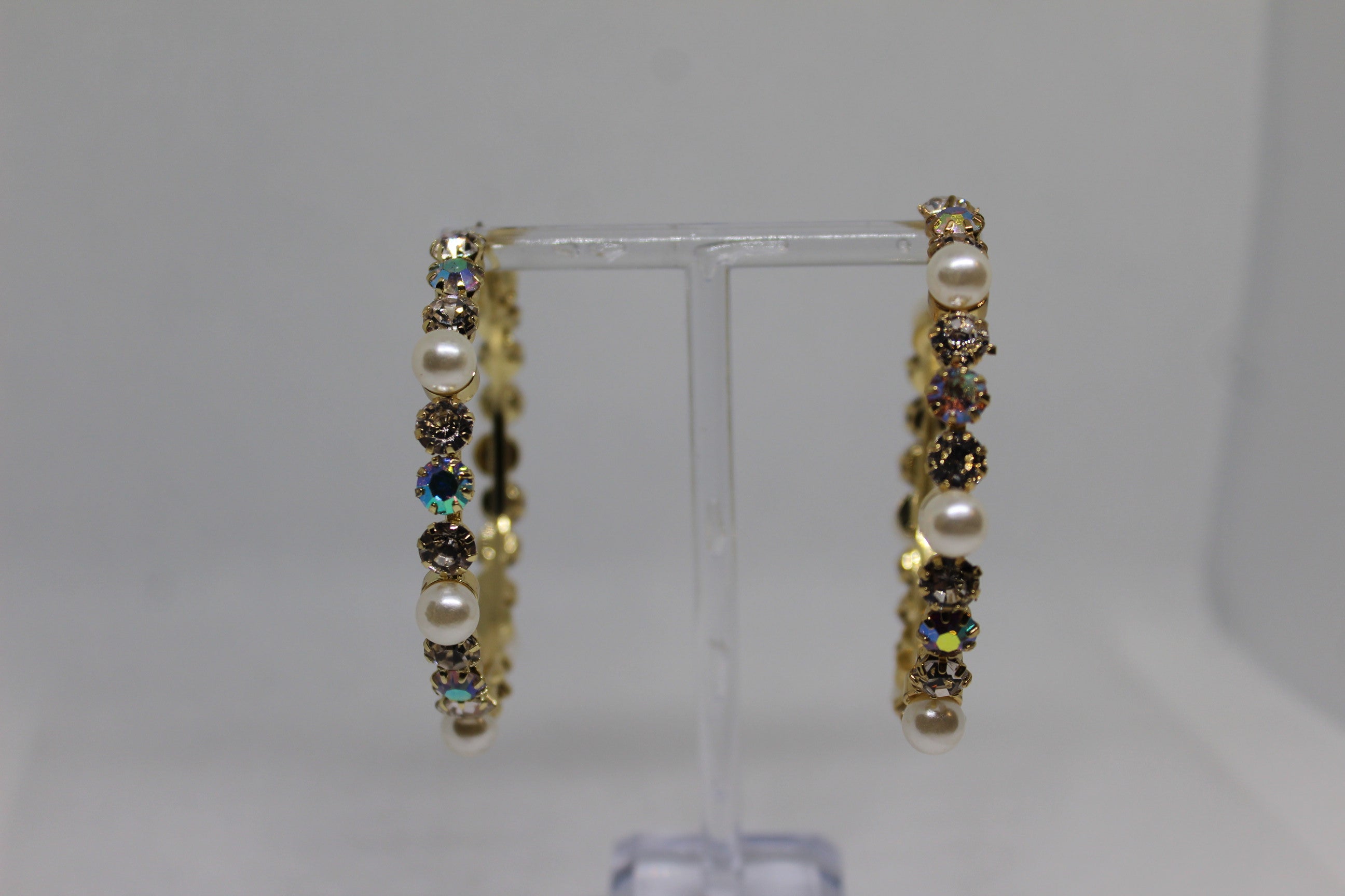 Primakind Women's Pearl and Crystal Embellished Gold Tone Hoop Earrings