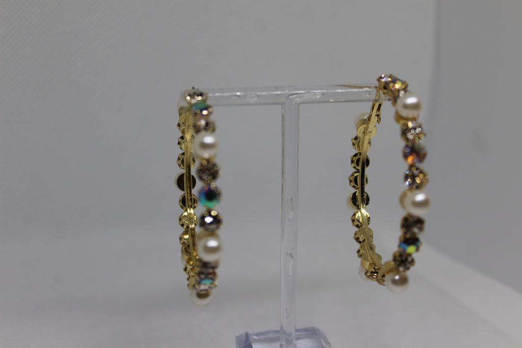 Primakind Women's Pearl and Crystal Embellished Gold Tone Hoop Earrings