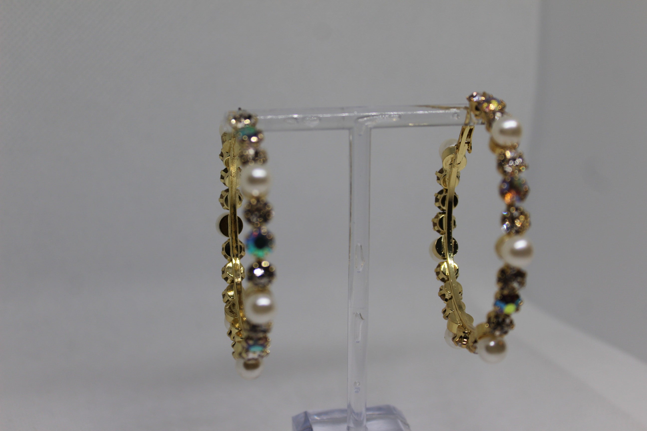 Primakind Women's Pearl and Crystal Embellished Gold Tone Hoop Earrings