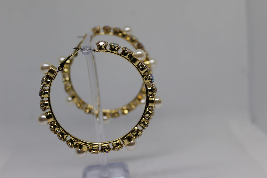 Primakind Women's Pearl and Crystal Embellished Gold Tone Hoop Earrings