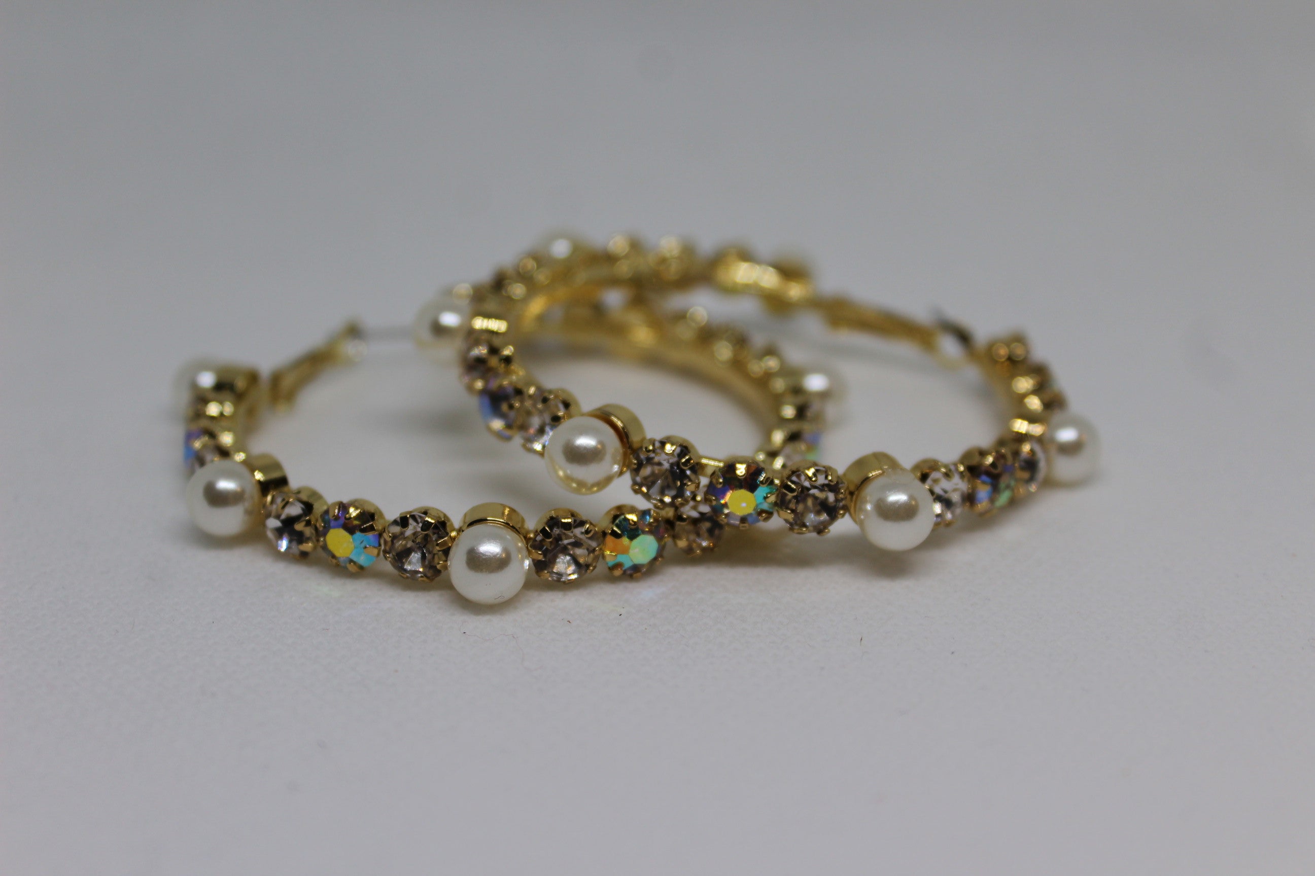 Primakind Women's Pearl and Crystal Embellished Gold Tone Hoop Earrings