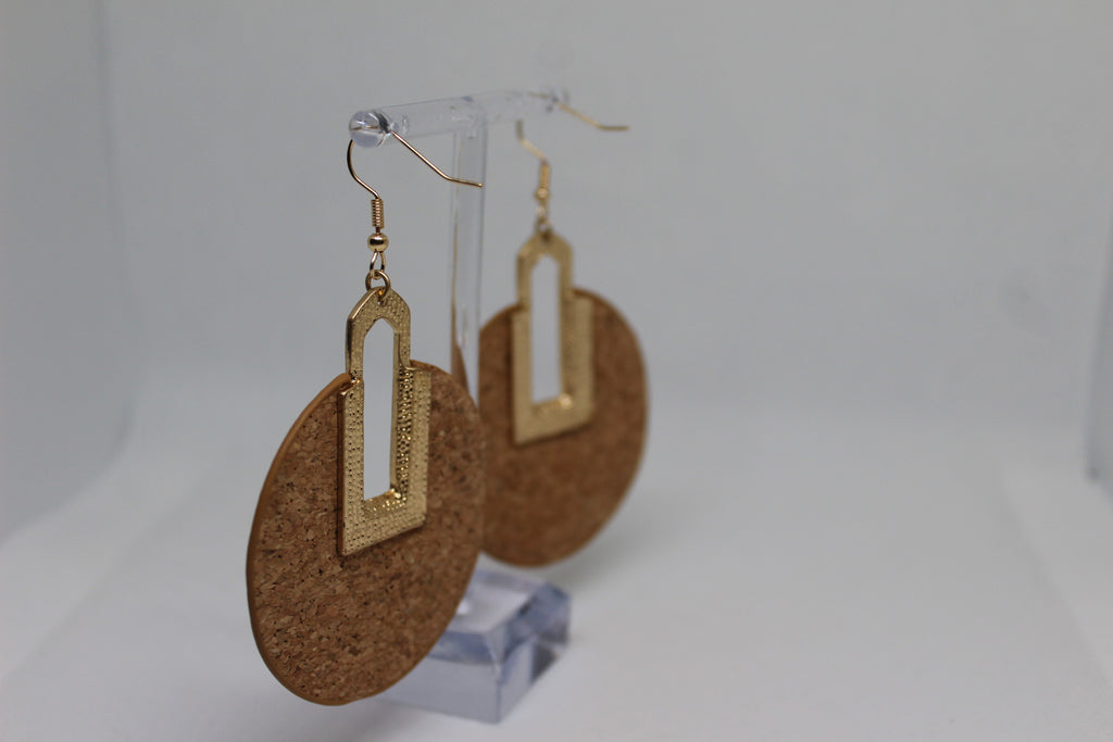 Primakind Women's Cork and Gold-Tone Geometric Dangle Earrings