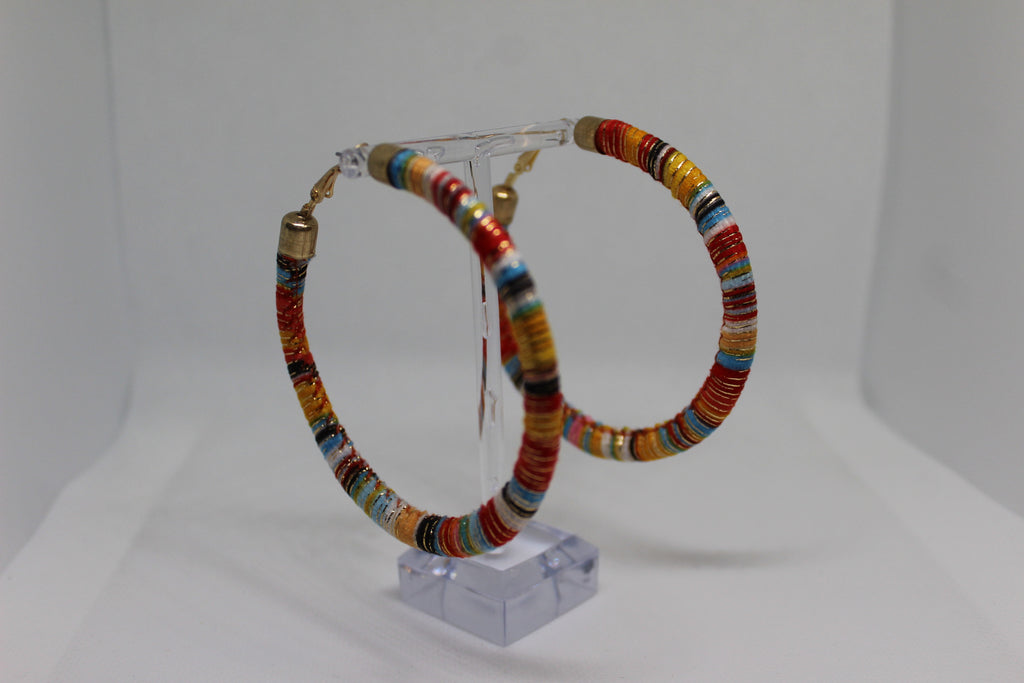 Primakind Women's Multicolored Thread-Wrapped Hoop Earrings