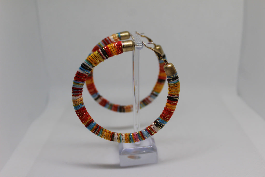 Primakind Women's Multicolored Thread-Wrapped Hoop Earrings