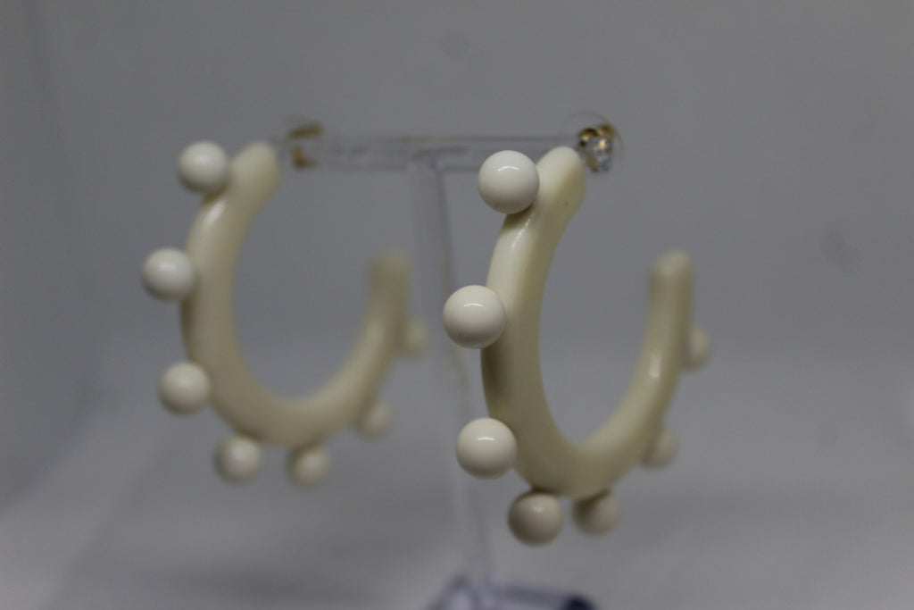 Primakind Title: Women's Beaded Off-White Hoop Earrings