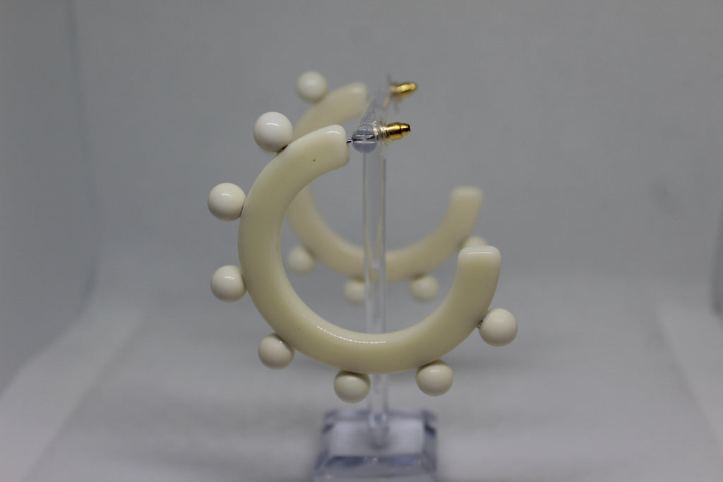 Primakind Title: Women's Beaded Off-White Hoop Earrings