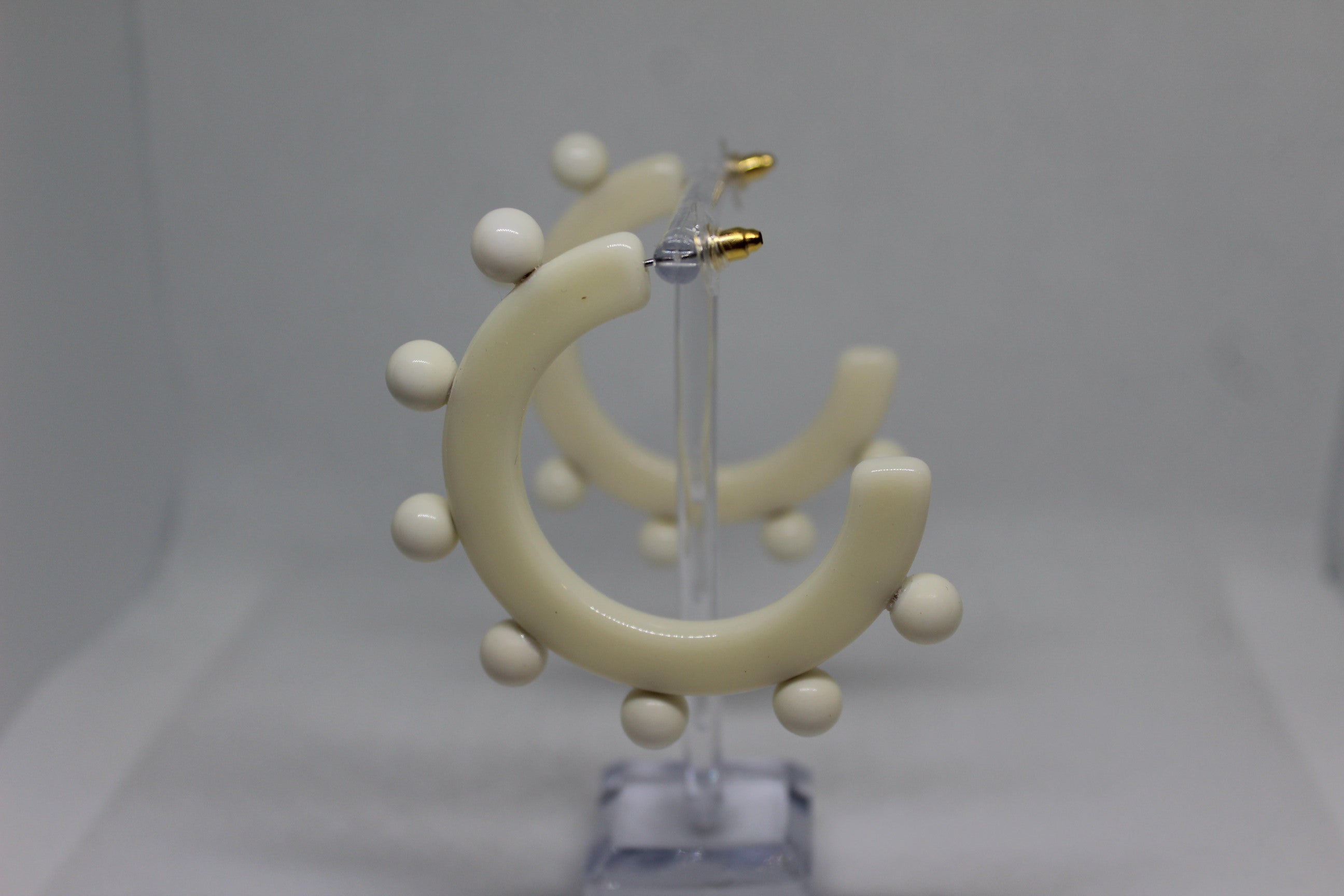 Primakind Title: Women's Beaded Off-White Hoop Earrings