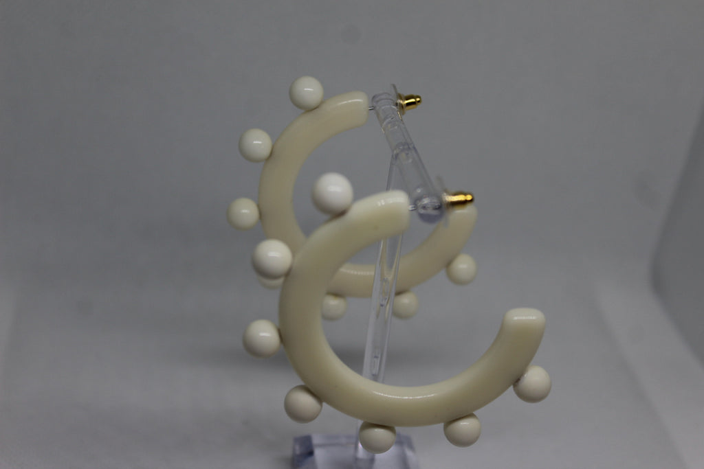 Primakind Title: Women's Beaded Off-White Hoop Earrings