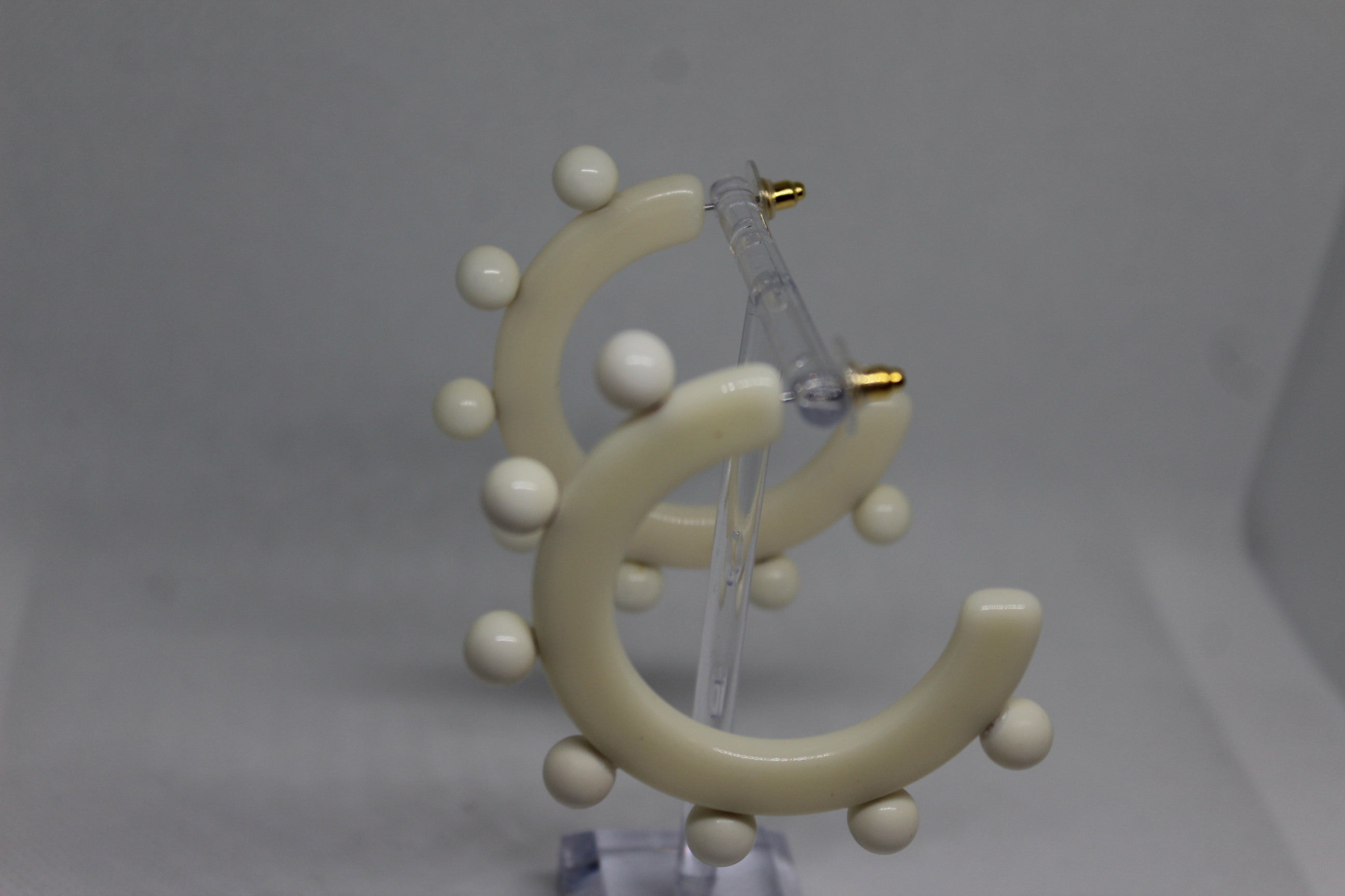 Primakind Title: Women's Beaded Off-White Hoop Earrings