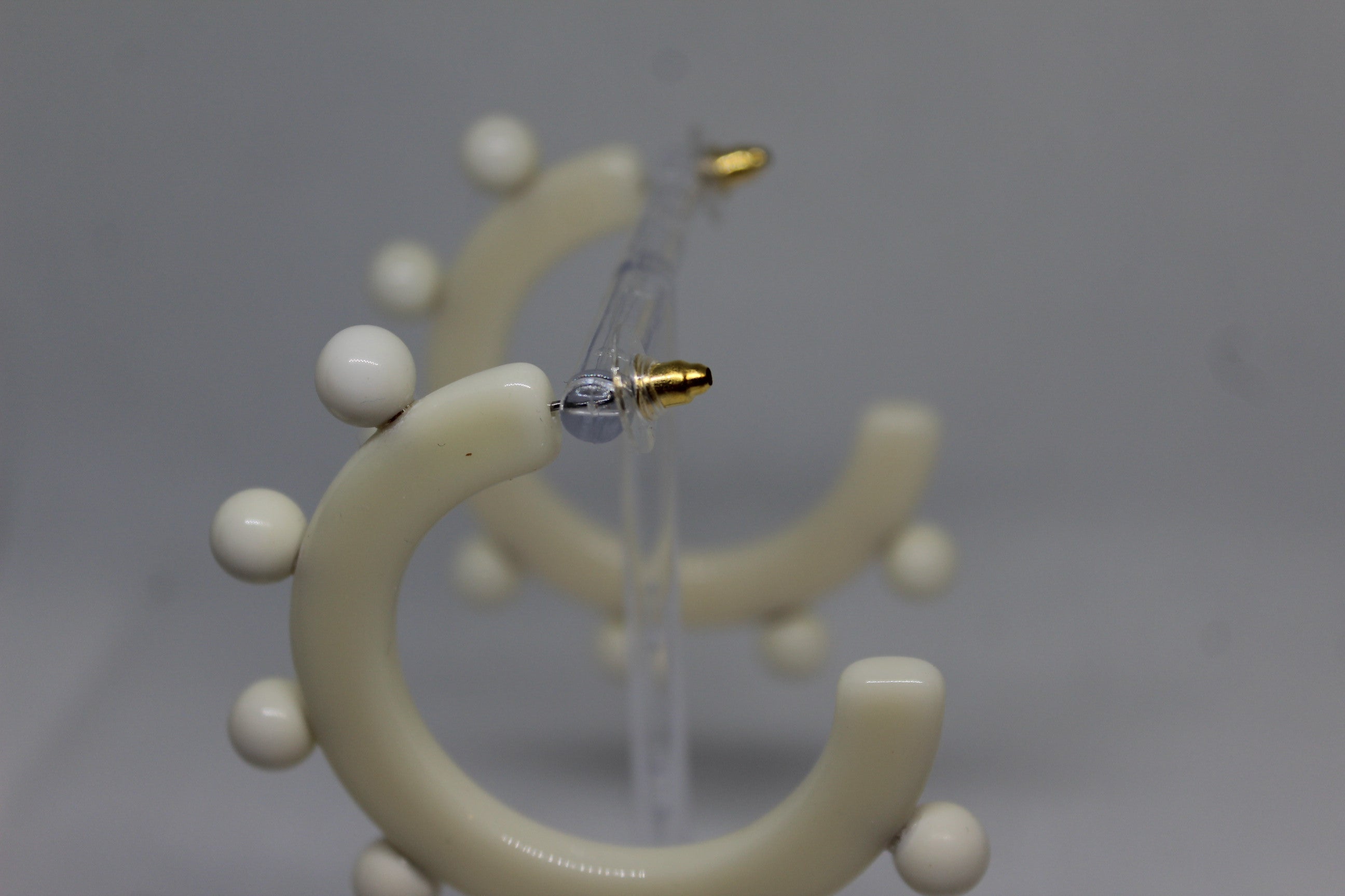 Primakind Title: Women's Beaded Off-White Hoop Earrings