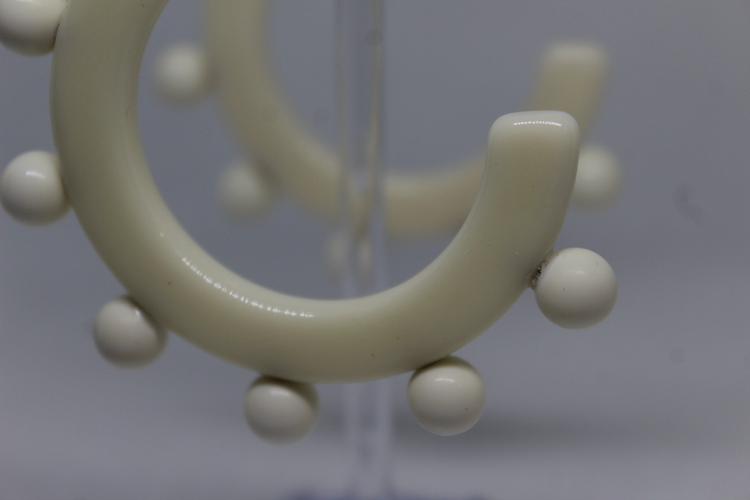 Primakind Title: Women's Beaded Off-White Hoop Earrings