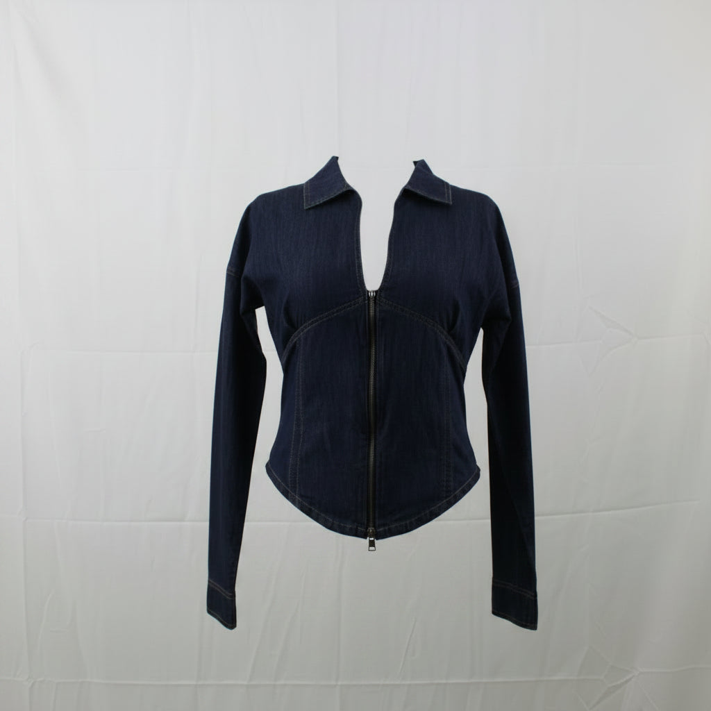 Primakind Women's Denim Zip-Front Fitted Shirt