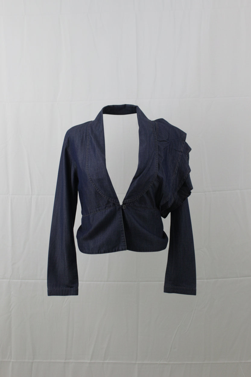 Primakind Women's Ruffled Shoulder Denim Jacket